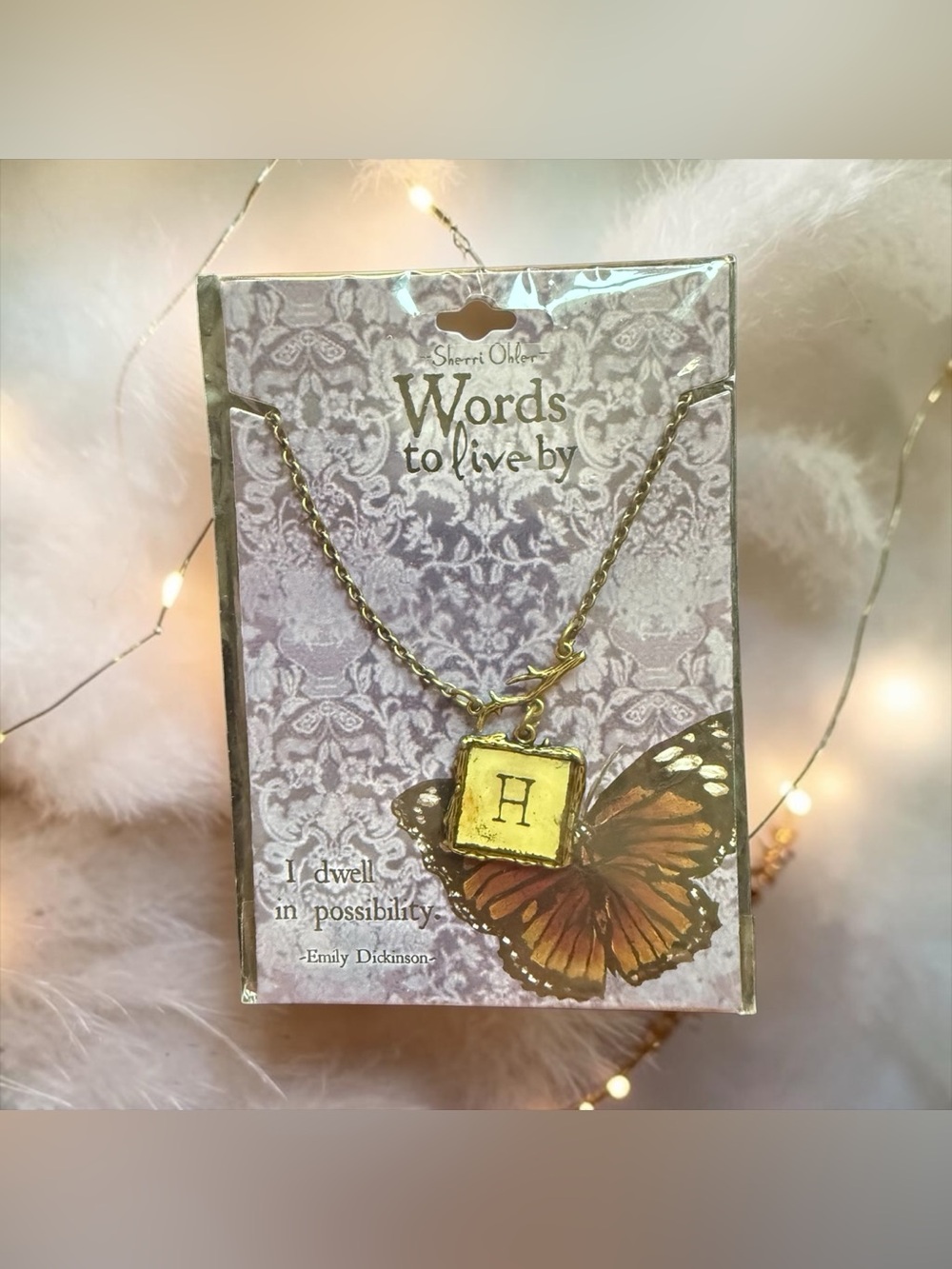 💛VTG Sherri Ohler ‘Words to Live By' Gold-Tone Initial H Pendant Necklace/NIP